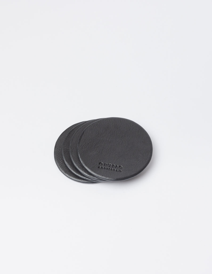Coasters (Set of 4) Black Soft Grain Leather