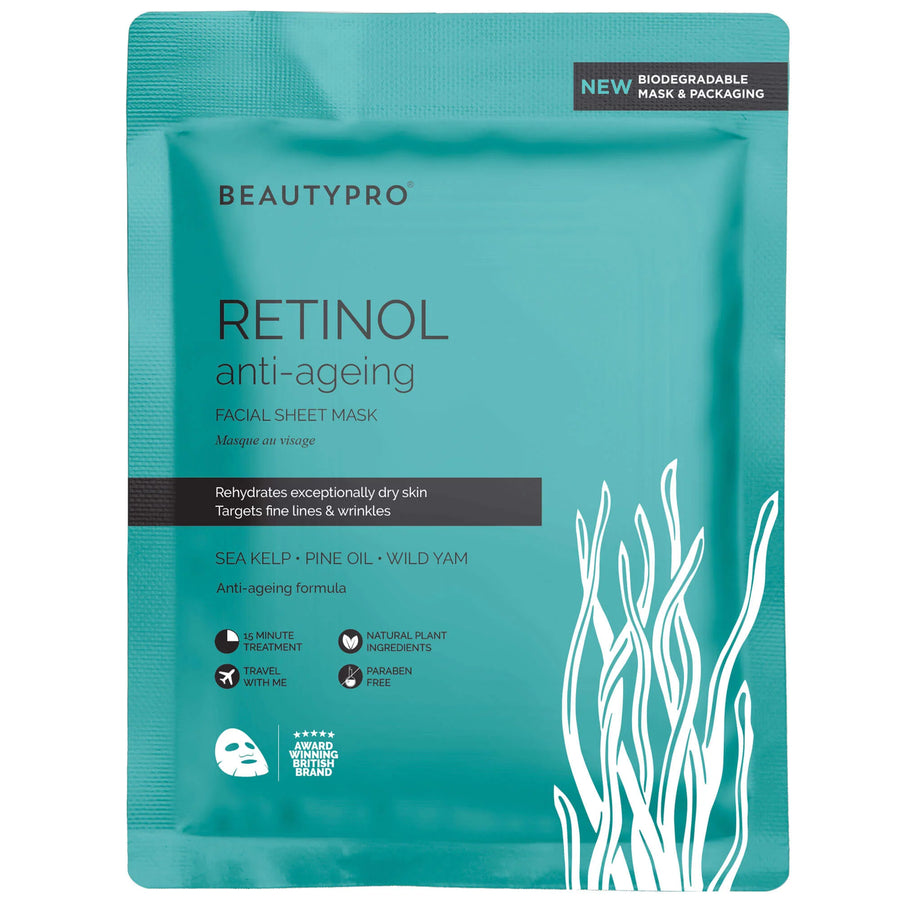 BEAUTYPRO RETINOL Anti-Ageing Face Sheet Mask - 100% Biodegradable, Vegan, Eco-Friendly