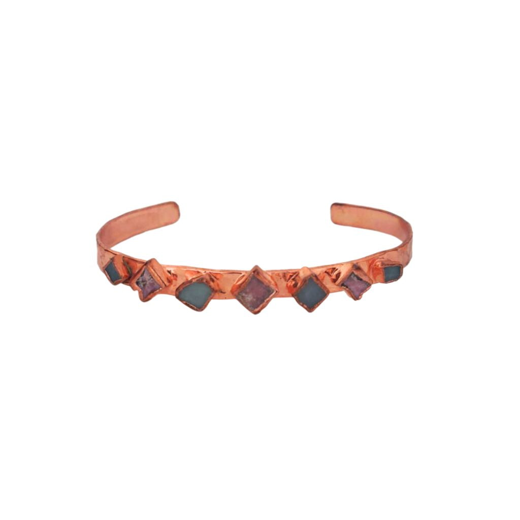 Aquamarine and Agate Copper Bangle