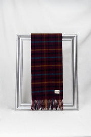 Luxurious burgundy and teal plaid scarf made from 100% Merino wool, sustainably sourced and beautifully gift-packed — ideal for men, women, and teachers’ gifts in Malta.