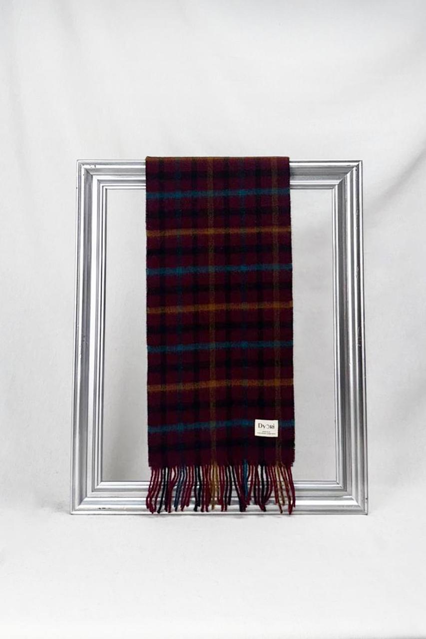 Luxurious burgundy and teal plaid scarf made from 100% Merino wool, sustainably sourced and beautifully gift-packed — ideal for men, women, and teachers’ gifts in Malta.