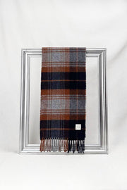 Luxurious brown and grey plaid scarf made from sustainable cotton, gift-packed and available for local delivery across Malta.