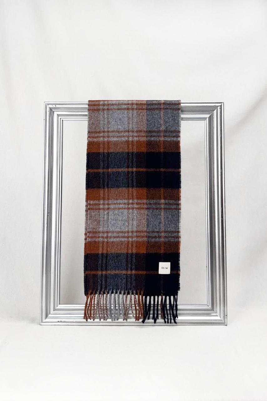 Luxurious brown and grey plaid scarf made from sustainable cotton, gift-packed and available for local delivery across Malta.