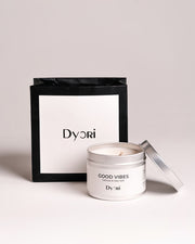 Dyori Good Vibes cactus and sea salt scented candle in silver tin with gift bag”