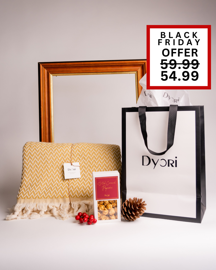 This cheerful yellow chevron throw paired with artisan popcorn and premium packaging makes the perfect festive present. A thoughtful gift idea for her, available for Christmas delivery across Malta.