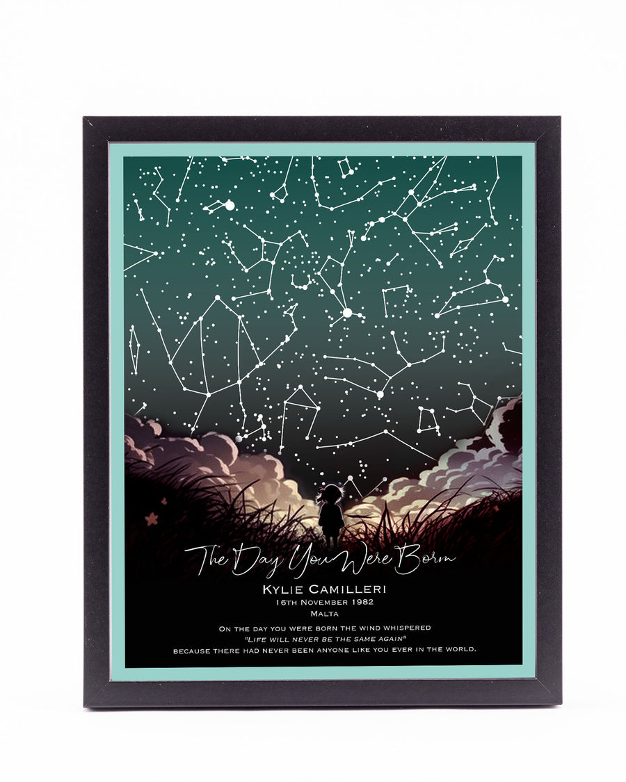 Stellar Memories - Personalised Star Map - Style 6 - Little Girl (4 colours available)