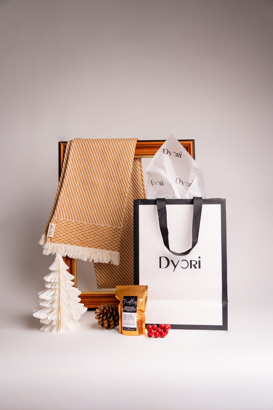 Golden block-colour Turkish cotton scarf with soft tassel fringe by Dyori, made in Turkey – lightweight and stylish for all seasons.