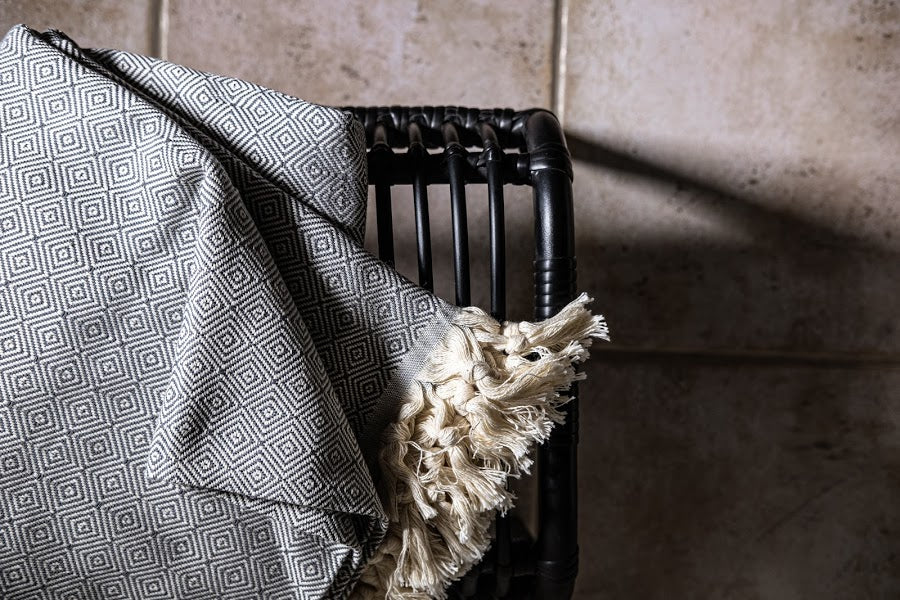Turkish cotton dark grey  diamond weave blanket with Dyori gift bag and salted caramel popcorn.